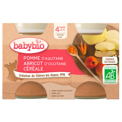 BABYBIO - Petit pot pomme abricot cereales 2*130g