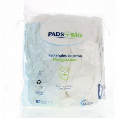 GILBERT - Rectangles de coton pads biodegradables bebe sachet de 180 unites
