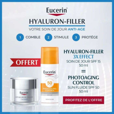 EUCERIN OFFRE HYALURON FILLER 3* EFFECT SOIN DE JOUR SPF 15 PEAU SECHE 50ML + PHOTOAGING CONTROL SPF 50+ OFFERT