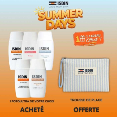 ISDIN OFFRE FOTOULTRA 100 ACTIVE UNIFY SPF 50+ 50 ML + TROUSSE DE PLAGE OFFERTE