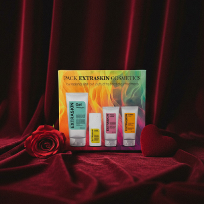 Extraskin Pack Gel Nettoyant 200ml+Serum 30ml+Creme hydratant 50ml+Creme Solaire 50ml