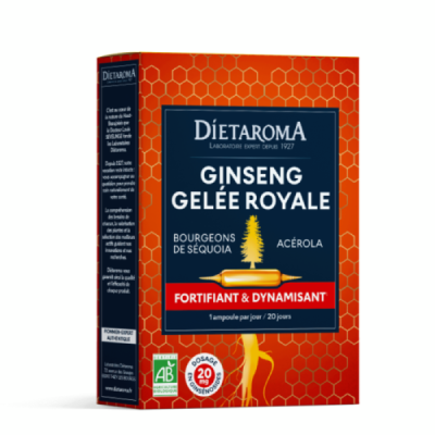 DIETAROMA - Ginseng gelee royale acerola fortifiant et dynamisant ampoules 20 jours