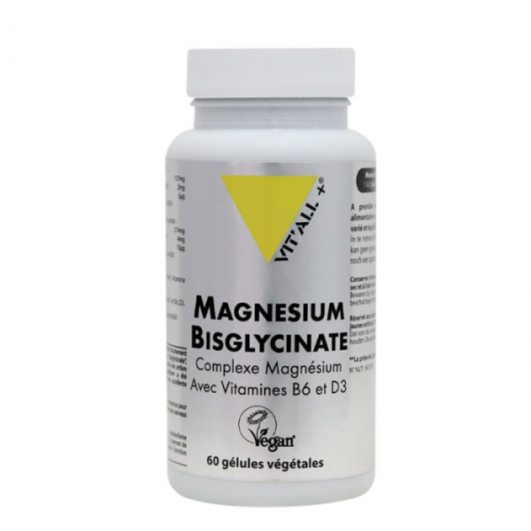 VIT'ALL+ - Magnesium bisglycinate vitamine b6 et d3 complement alimentaire 60 gelules