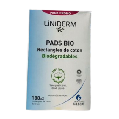 GILBERT - Liniderm pads bio rectangles de coton biodegradables 180*2