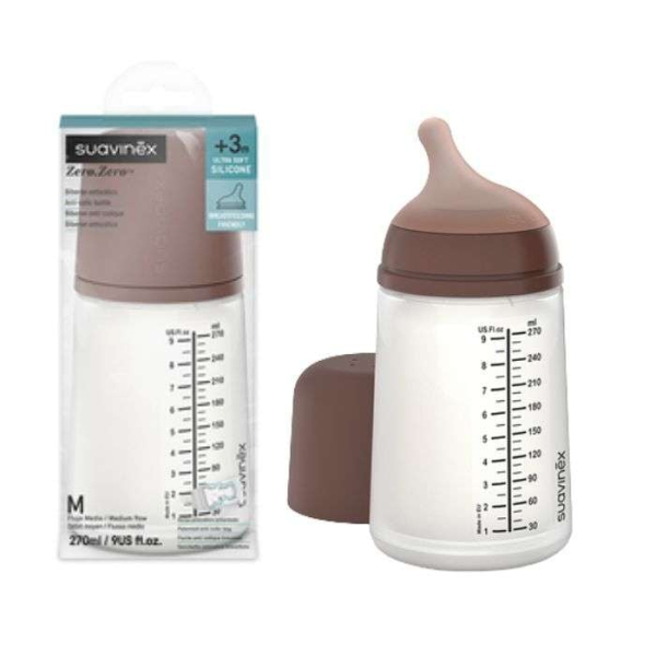 SUAVINEX ZERO ZERO BIBERON ULTRA SOFT SILICONE 04 DEEP TONE M DEBIT MOYEN 270 ML