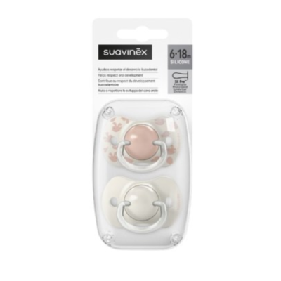 SUAVINEX LOT DE 2 SUCETTES PHYSIOLOGIQUES TETINE SX PRO 6-18M BIRDIES BEIGE ROSE
