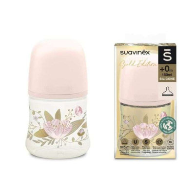 SUAVINEX PREMIUM GOLD EDITION SILICONE BIBERON +0M DEBIT LENT 150 ML