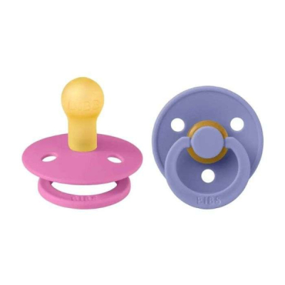 BIBS COLOUR NATURAL RUBBER 2 SUCETTES RONDE PERI ET BUBBLEGUM 6 MOIS+