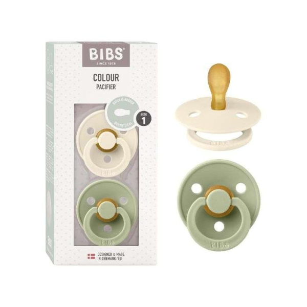 BIBS COLOUR PACIFIER 2 SUCETTES SYMETRIQUE IVOIRE ET SAUGE 0 MOIS+