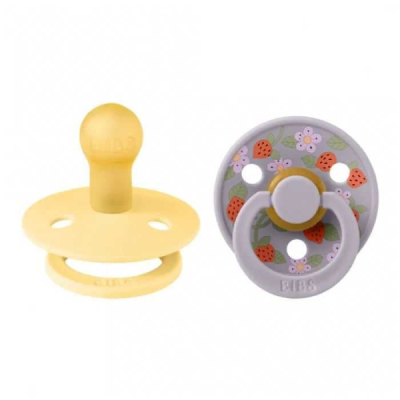 BIBS X LIBERTY COLOUR NATURAL RUBBER 2 SUCETTES RONDE CREME ET FRAISE 6MOIS+