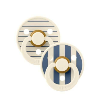 BIBS COLOUR NATURAL RUBBER SUCETTE RONDE STUDIO COLLECTION PACK DE 2 IVOIRE ET BLEU 0-6MOIS
