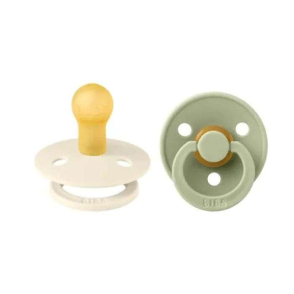 BIBS COLOUR NATURAL RUBBER SUCETTE RONDE PACK DE 2 IVOIRE ET SAGE 6MOIS+