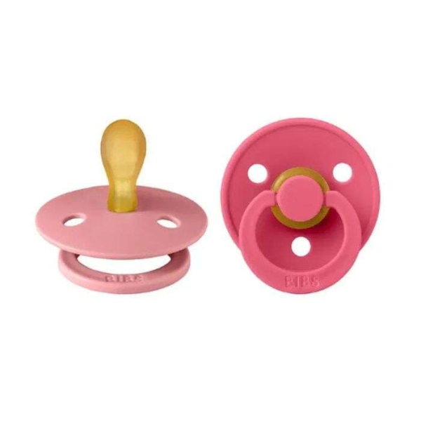 BIBS COLOUR NATURAL RUBBER SUCETTE RONDE PACK DE 2 ROSE POUDRE ET CORAIL 6 MOIS+