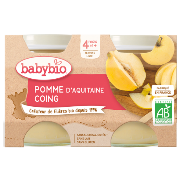 BABYBIO - Pomme de nouvelle aquitaine coing de provence 2x130 g