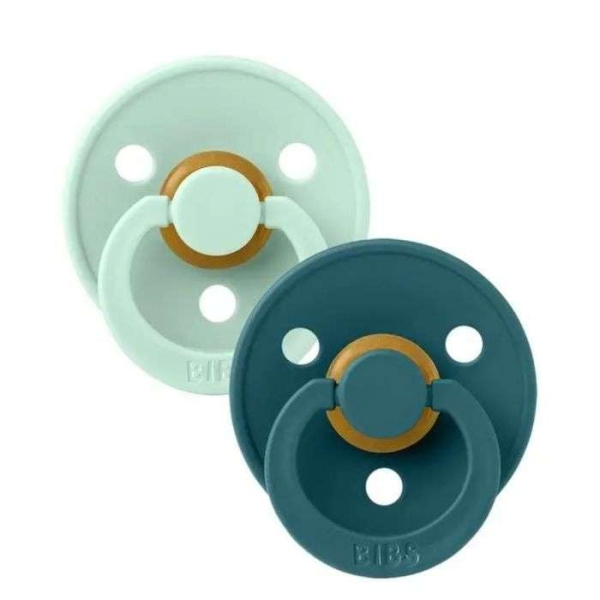 BIBS SET DE 2 SUCETTES SIZE 2 6 MOIS + BLEU NATURAL RUBBER ROUND