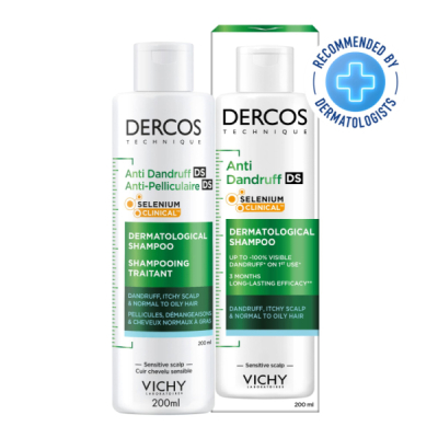 VICHY - Dercos shampooing traitant antipelliculaire cheveux normaux à gras 200ml