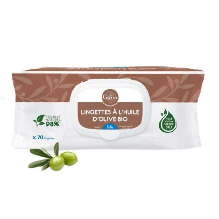 GIFRER LINGETTES NETTOYANTES À LHUILE DOLIVE BIO 70 LINGETTES