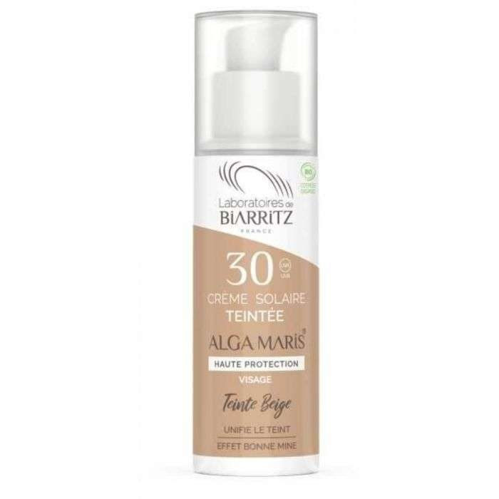 BIARRITZ ALGAMARIS CREME SOLAIRE VISAGE SPF30 TEINTEE BEIGE CERTIFIE BIO
